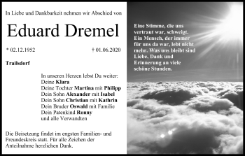 Anzeige von Eduard Dremel von MGO