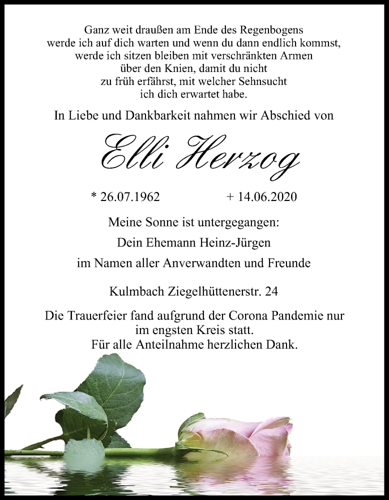  Traueranzeige für Elli Herzog vom 20.06.2020 aus MGO