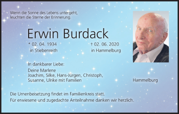 Anzeige von Erwin Burdack von MGO