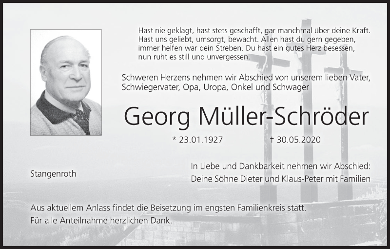  Traueranzeige für Georg Müller-Schröder vom 06.06.2020 aus MGO