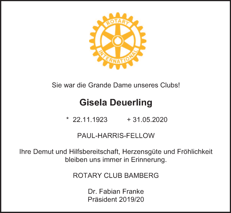  Traueranzeige für Gisela Deuerling vom 13.06.2020 aus MGO