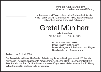 Anzeige von Gretel Mühlherr von MGO