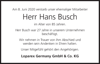 Anzeige von Hans Busch von MGO