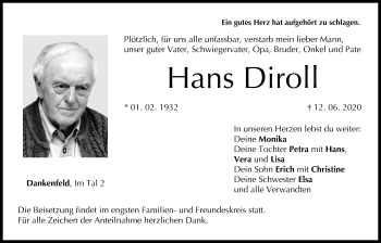 Anzeige von Hans Diroll von MGO