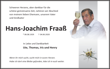 Anzeige von Hans-Joachim Fraaß von MGO