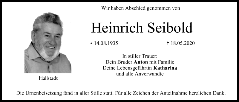  Traueranzeige für Heinrich Seibold vom 06.06.2020 aus MGO