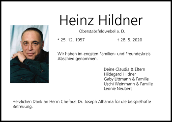 Anzeige von Heinz Hildner von MGO