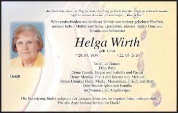Anzeige von Helga Wirth von MGO