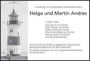 Anzeige von Helga und Martin Andres von MGO