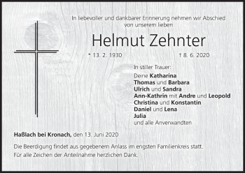 Anzeige von Helmut Zehnter von MGO