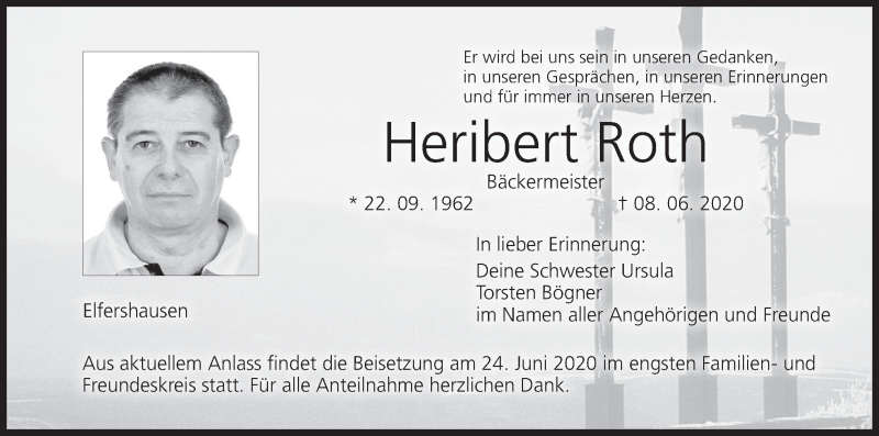  Traueranzeige für Heribert Roth vom 13.06.2020 aus MGO