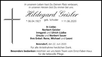 Anzeige von Hildegard Geisler von MGO
