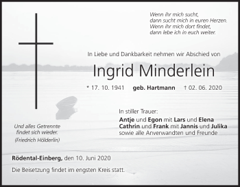 Anzeige von Ingrid Minderlein von MGO