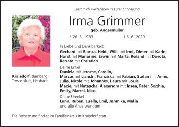 Anzeige von Irma Grimmer von MGO