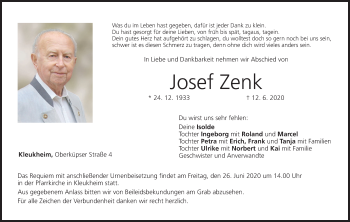 Anzeige von Josef Zenk von MGO