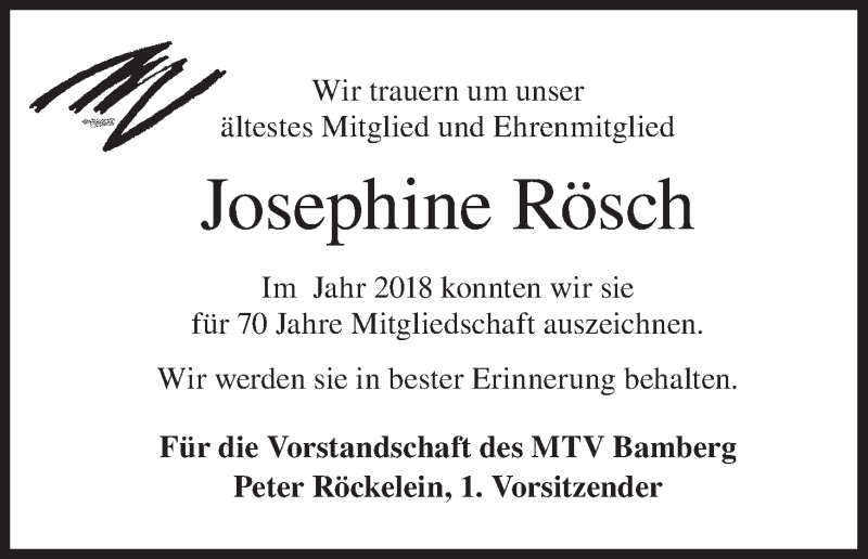  Traueranzeige für Josephine Rösch vom 13.06.2020 aus MGO