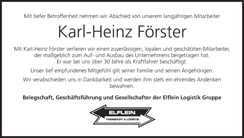  Traueranzeige für Karl-Heinz Förster vom 13.06.2020 aus MGO