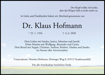 Anzeige von Klaus Hofmann von MGO