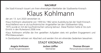 Anzeige von Klaus Kohlmann von MGO