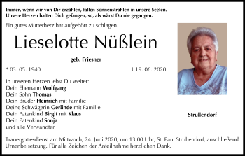 Anzeige von Lieselotte Nüßlein von MGO