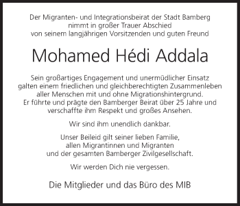 Anzeige von Mohamed Hédi Addala von MGO