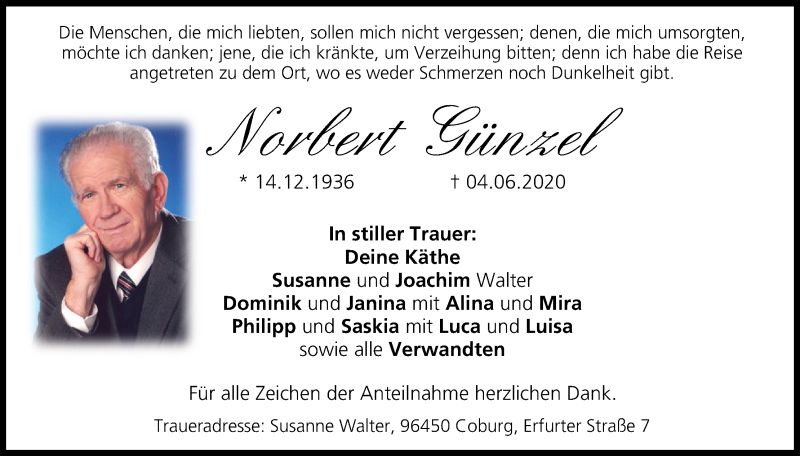  Traueranzeige für Norbert Günzel vom 13.06.2020 aus MGO