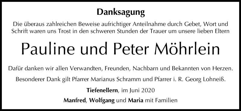  Traueranzeige für Pauline Möhrlein vom 13.06.2020 aus MGO