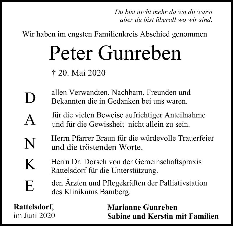  Traueranzeige für Peter Gunreben vom 06.06.2020 aus MGO
