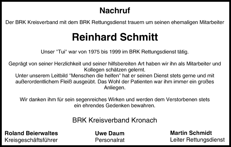  Traueranzeige für Reinhard Schmitt vom 19.06.2020 aus MGO