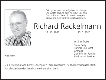 Anzeige von Richard Rackelmann von MGO