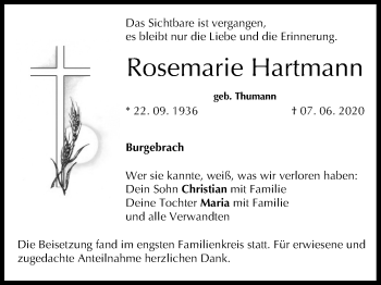 Anzeige von Rosemarie Hartmann von MGO