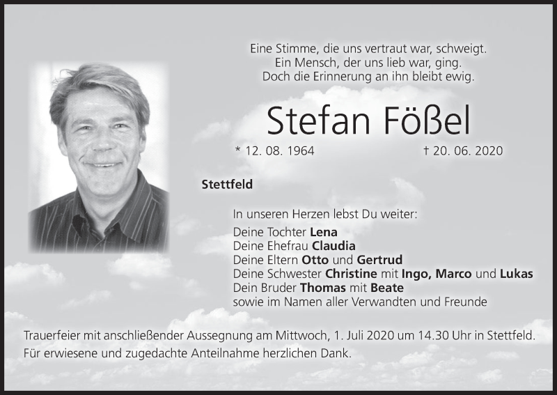  Traueranzeige für Stefan Fößel vom 27.06.2020 aus MGO