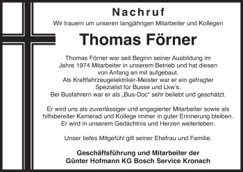 Anzeige von Thomas Förner von MGO