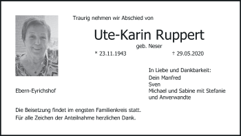 Anzeige von Ute-Karin Ruppert von MGO