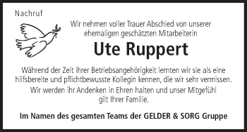 Anzeige von Ute Ruppert von MGO
