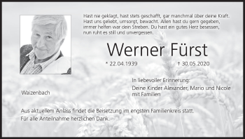 Anzeige von Werner Fürst von MGO