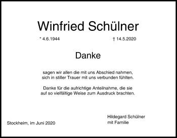 Anzeige von Winfried Schülner von MGO