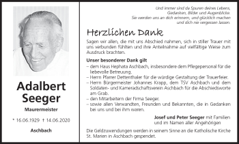 Anzeige von Adalbert Seeger von MGO