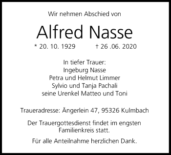 Anzeige von Alfred Nasse von MGO