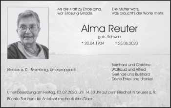 Anzeige von Alma Reuter von MGO