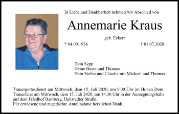 Anzeige von Annemarie Kraus von MGO
