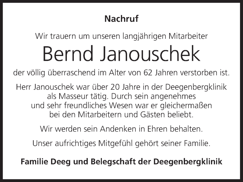  Traueranzeige für Bernd Janouschek vom 08.07.2020 aus MGO