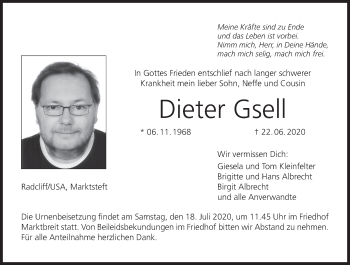 Anzeige von Dieter Gsell von MGO