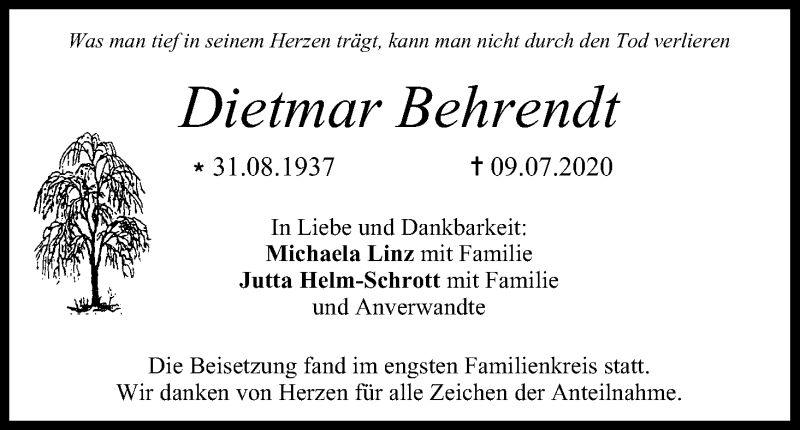  Traueranzeige für Dietmar Behrendt vom 18.07.2020 aus MGO
