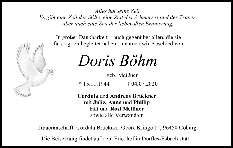  Traueranzeige für Doris Böhm vom 08.07.2020 aus MGO