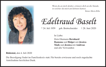 Anzeige von Edeltraud Baselt von MGO
