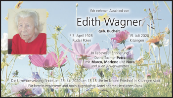 Anzeige von Edith Wagner von MGO