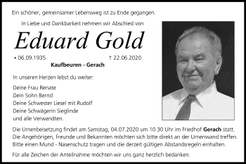 Anzeige von Eduard Gold von MGO