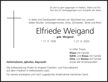 Anzeige von Elfriede Weigand von MGO