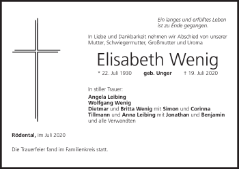 Anzeige von Elisabeth Wenig von MGO
